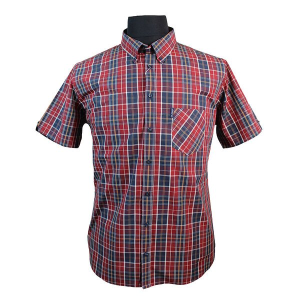 Ben Sherman Red Navy check cotton short sleeve shirt-shop-by-brands-Beggs Big Mens Clothing - Big Men's fashionable clothing and shoes