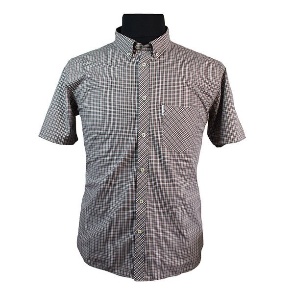 Ben Sherman Cotton Made in Egypt Classic Mini Check Short Sleeve Shirt-shop-by-brands-Beggs Big Mens Clothing - Big Men's fashionable clothing and shoes