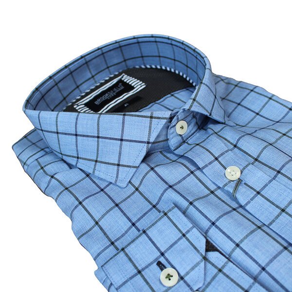 Brooksfield Over Check Chambray Blue Business Shirt-shop-by-brands-Beggs Big Mens Clothing - Big Men's fashionable clothing and shoes