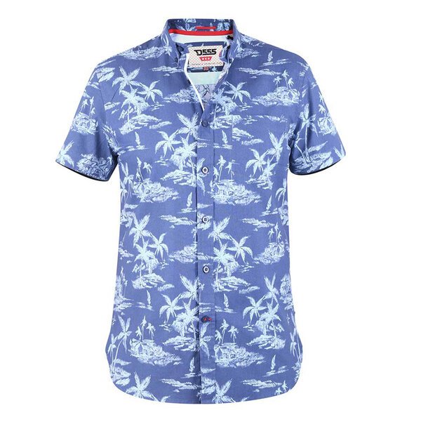 D555 Pure Cotton Whitsbury Palm Tree Navy SS Shirt-shop-by-brands-Beggs Big Mens Clothing - Big Men's fashionable clothing and shoes