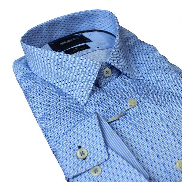 Brooksfield Small Abstract Pattern Blue Business Shirt-shop-by-brands-Beggs Big Mens Clothing - Big Men's fashionable clothing and shoes
