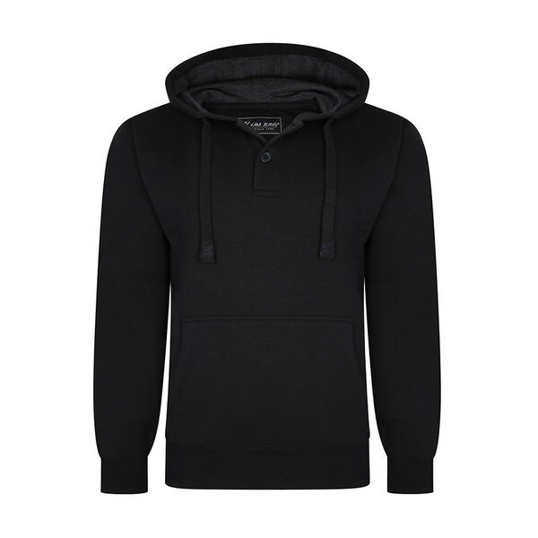 Kam Button Thru Over Head Hoody Black-shop-by-brands-Beggs Big Mens Clothing - Big Men's fashionable clothing and shoes