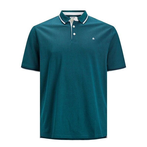 Jack and Jones Cotton Contrast Trim Polo Storm Green-shop-by-brands-Beggs Big Mens Clothing - Big Men's fashionable clothing and shoes