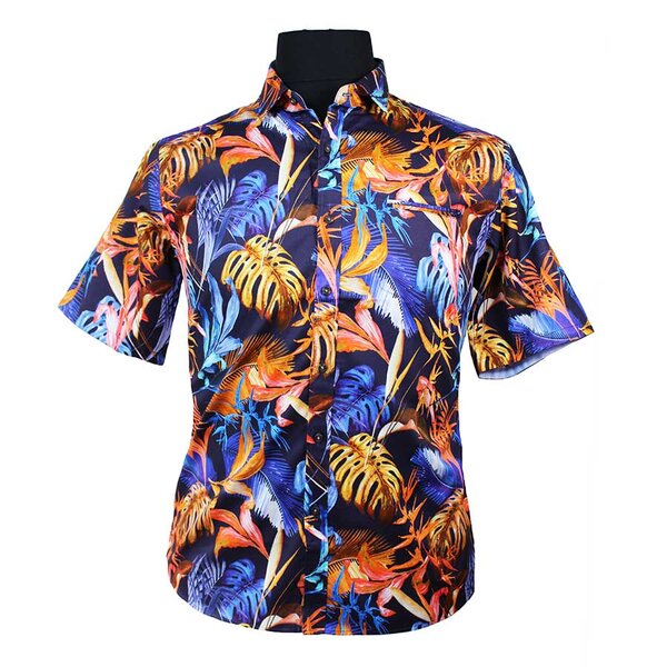 Berlin Sunset Satin Print Pure Cotton SS Shirt-shop-by-brands-Beggs Big Mens Clothing - Big Men's fashionable clothing and shoes