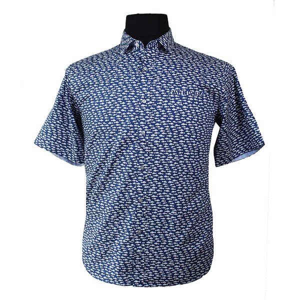 Berlin Fish Print Pure Cotton SS Shirt-shop-by-brands-Beggs Big Mens Clothing - Big Men's fashionable clothing and shoes