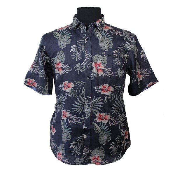 Berlin Bali Linen Print SS Navy-shop-by-brands-Beggs Big Mens Clothing - Big Men's fashionable clothing and shoes