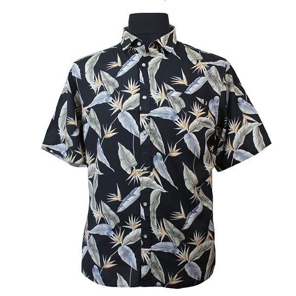 Berlin Brazilla Leaf Rayon Print SS Black-shop-by-brands-Beggs Big Mens Clothing - Big Men's fashionable clothing and shoes