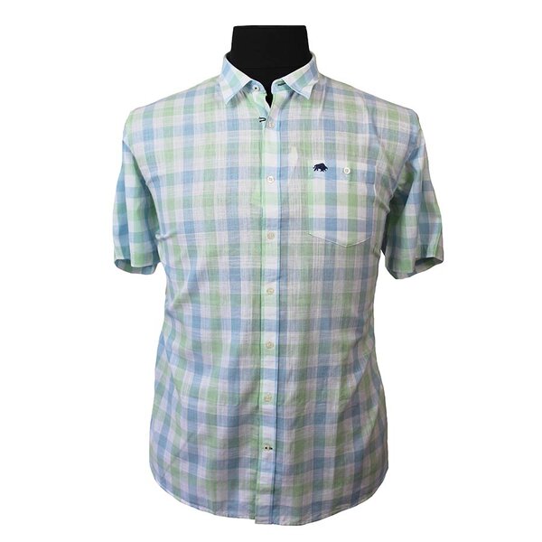 Raging Bull Mint Blue Check Short Sleeve Shirt-shop-by-brands-Beggs Big Mens Clothing - Big Men's fashionable clothing and shoes