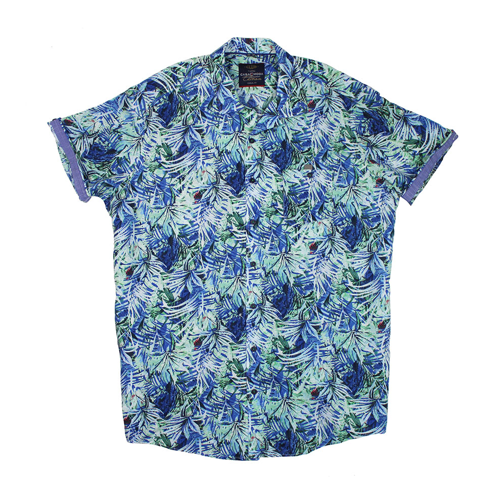 Casa Moda 65500 Tropical Print Linen Mix SS Shirt