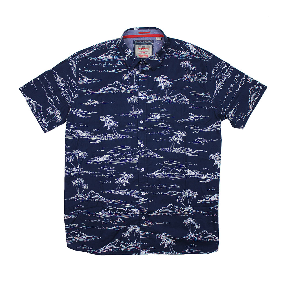 D555 Island Cotton Hawaii Island Print Button Down Collar Shirt