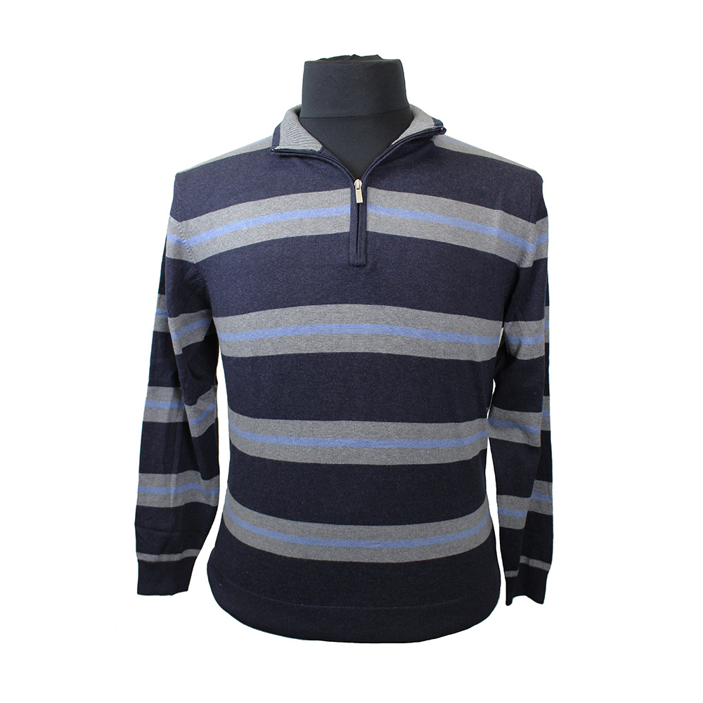 Kitaro 175323 Luxury Cotton Horizontal Stripe Half Zip Turtle Neck Jersey