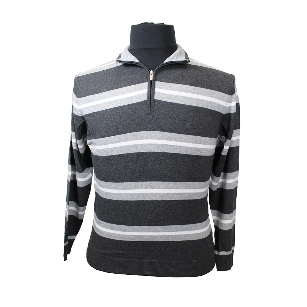 Kitaro Luxury Cotton Horizontal Stripe Half Zip Turtle Neck Jersey