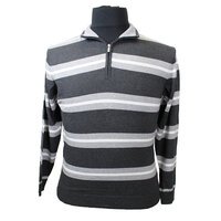 Kitaro Luxury Cotton Horizontal Stripe Half Zip Turtle Neck Jersey