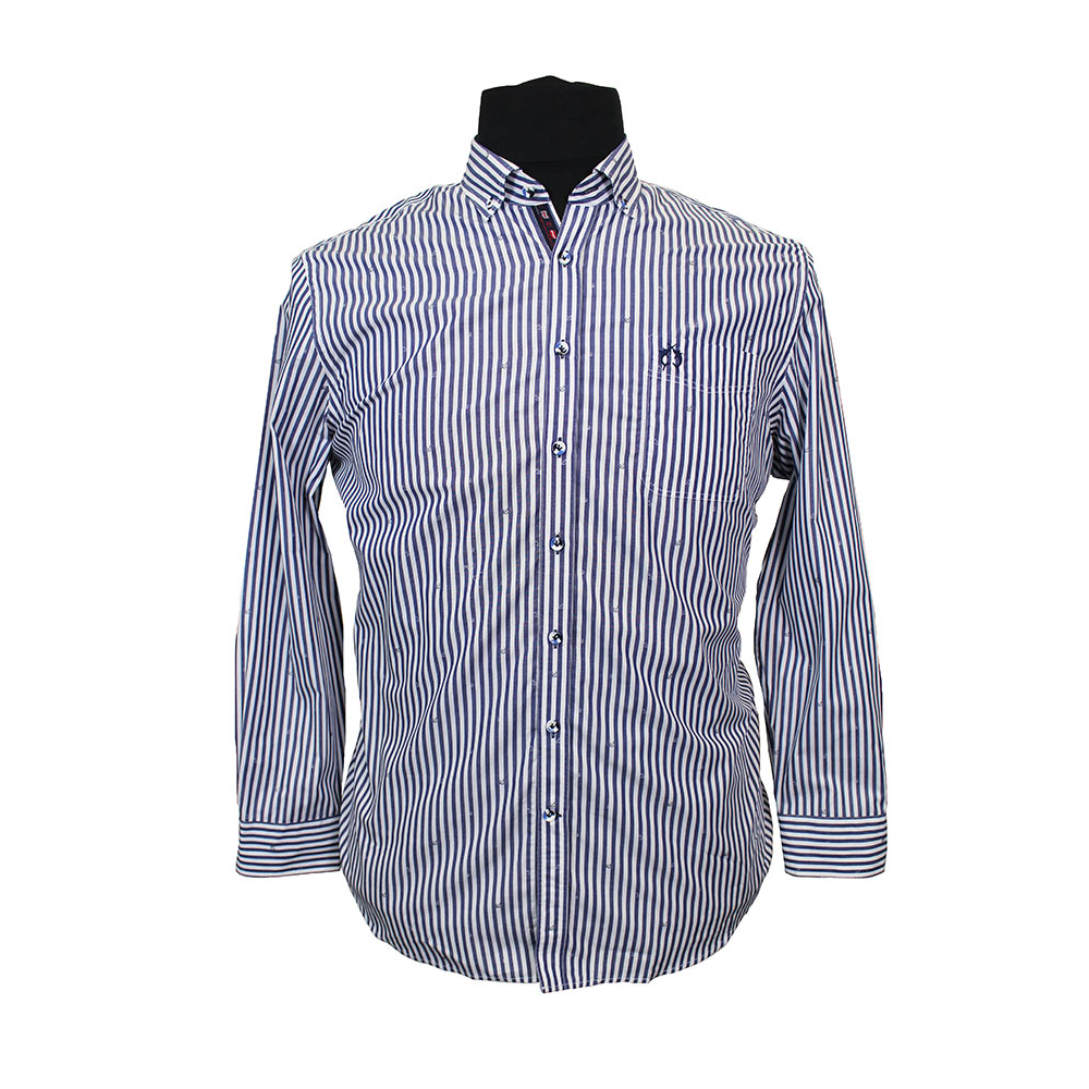 Campione 7818007 Cotton Stripe & Print  Button Down Collar LS Shirt