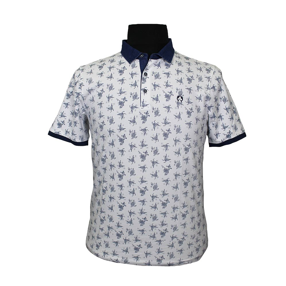 Campione Cotton Stretch Fashion Print Polo with Trim Detail