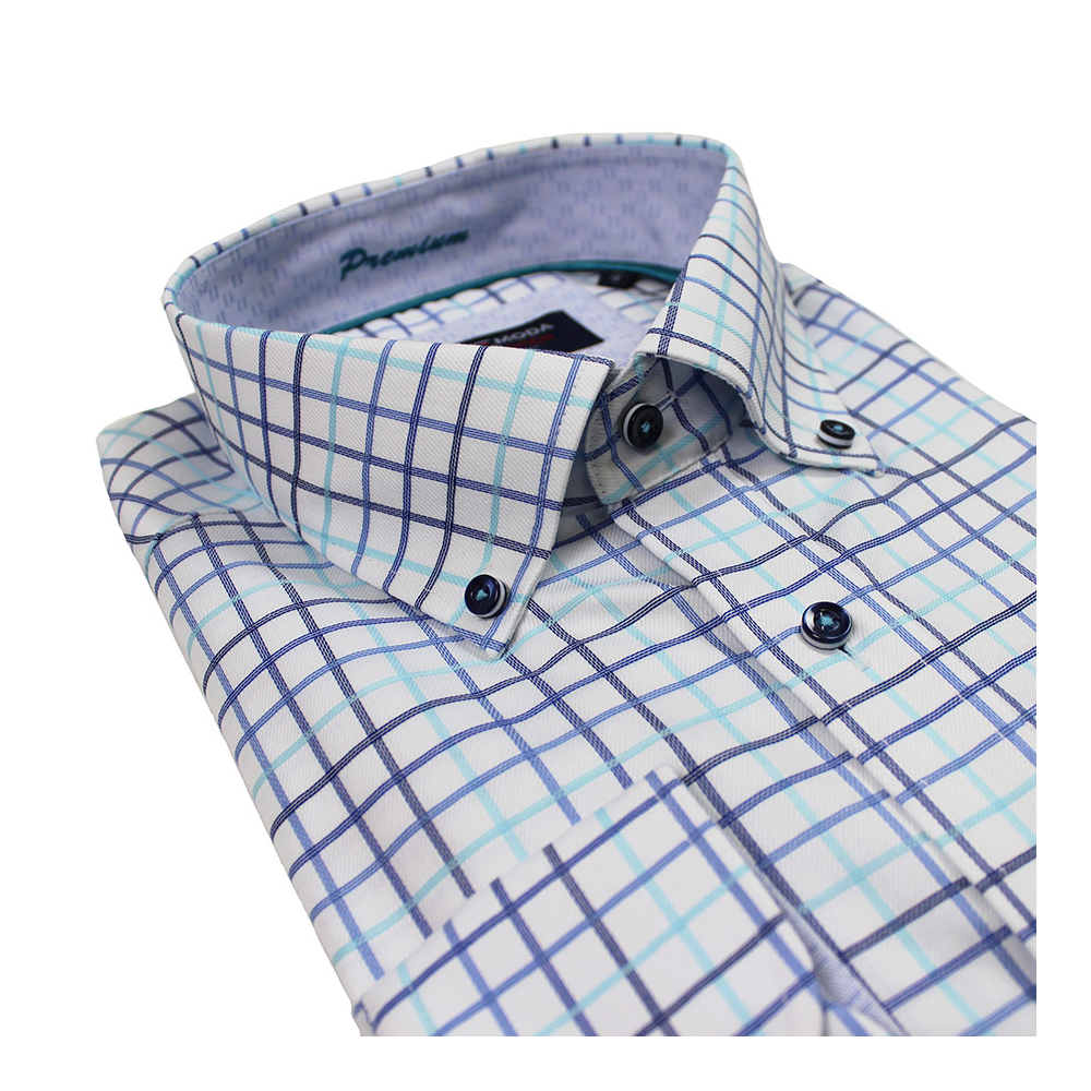 Casa Moda 3829526 Pure Cotton Check Pattern Button Down Collar Style Shirt