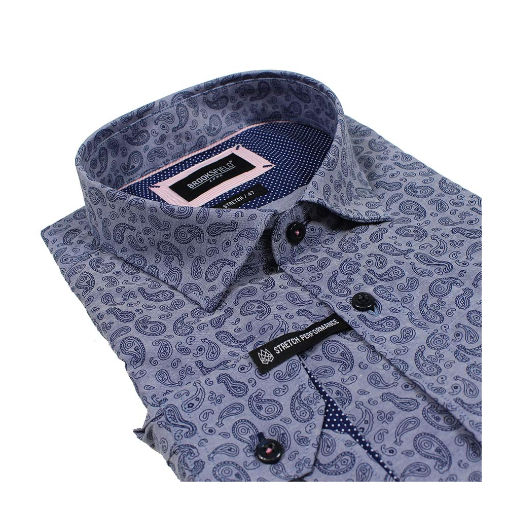 Brooksfield 1529 Luxe Cotton Stretch Pattern Print Fashion Shirt