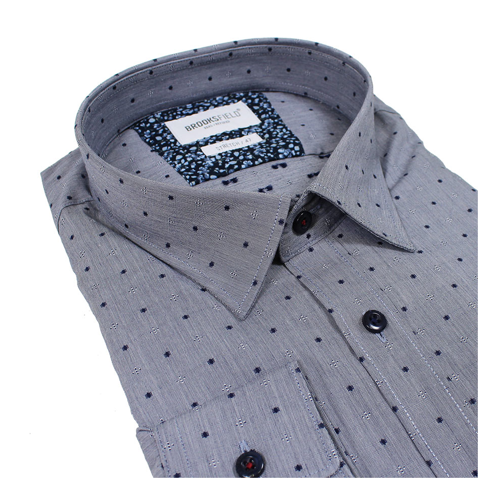Brooksfield 1460 Cotton Stretch Spot Pattern Fashion Shirt