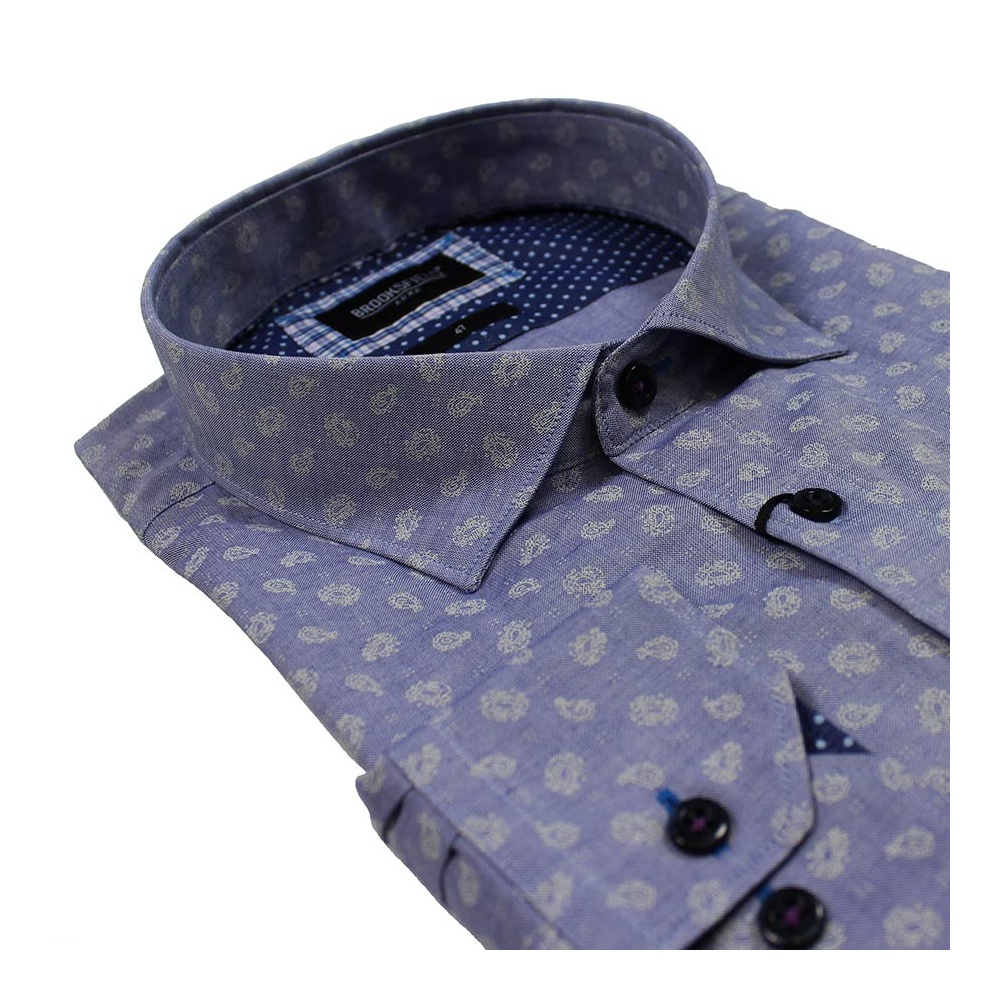 Brooksfield 1562 Luxe Cotton Paisley Motif Pattern Fashion Shirt