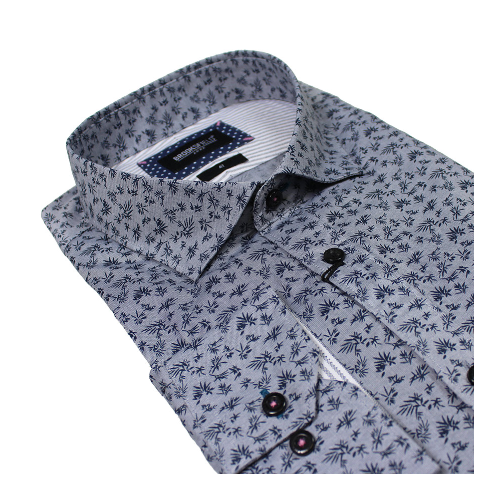 Brooksfield 1563 Luxe Cotton Leaf Pattern Fashion Shirt