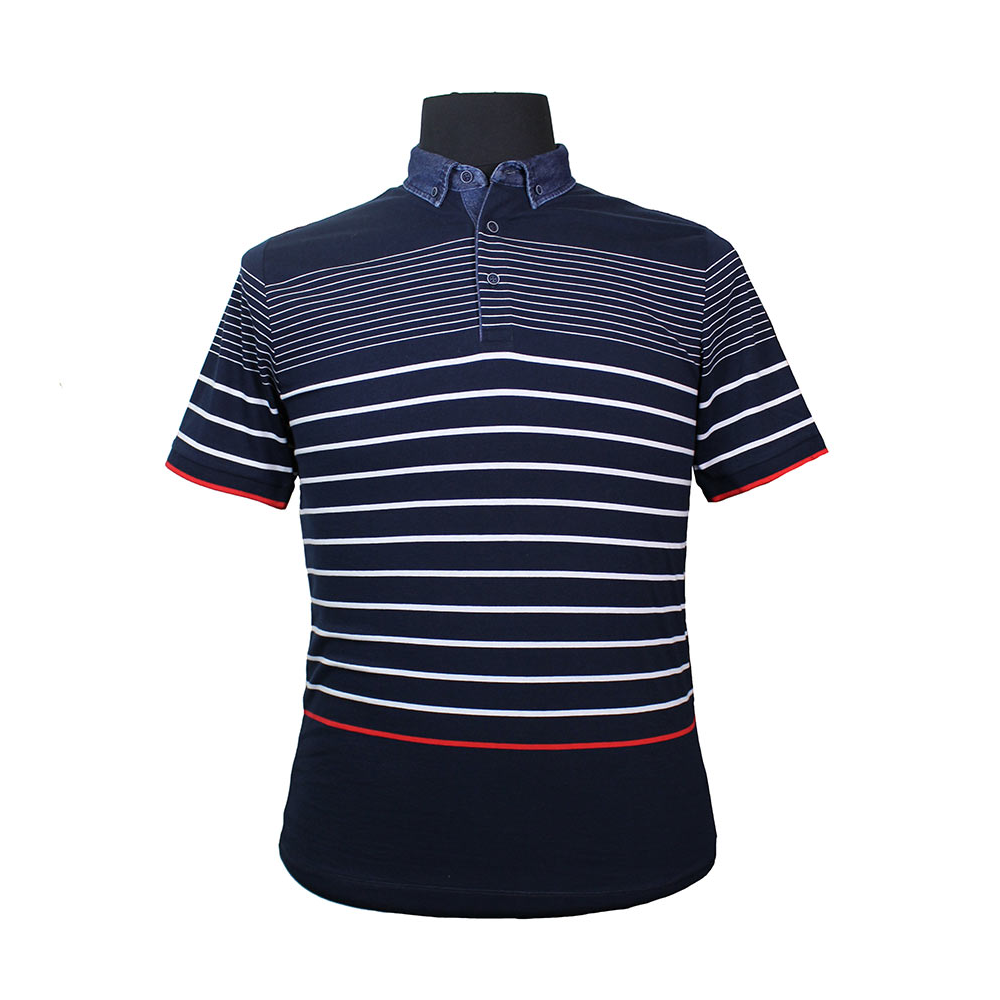 Campione 1097003 Pure Cotton Striped with Denim Collar Polo