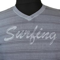 Kitaro Cotton Surfing Print Horizontal Stripe V Neck Tee