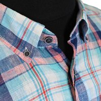 Casa Moda 3160604 Linen Cotton Mix Multi Check Buttondown Collar