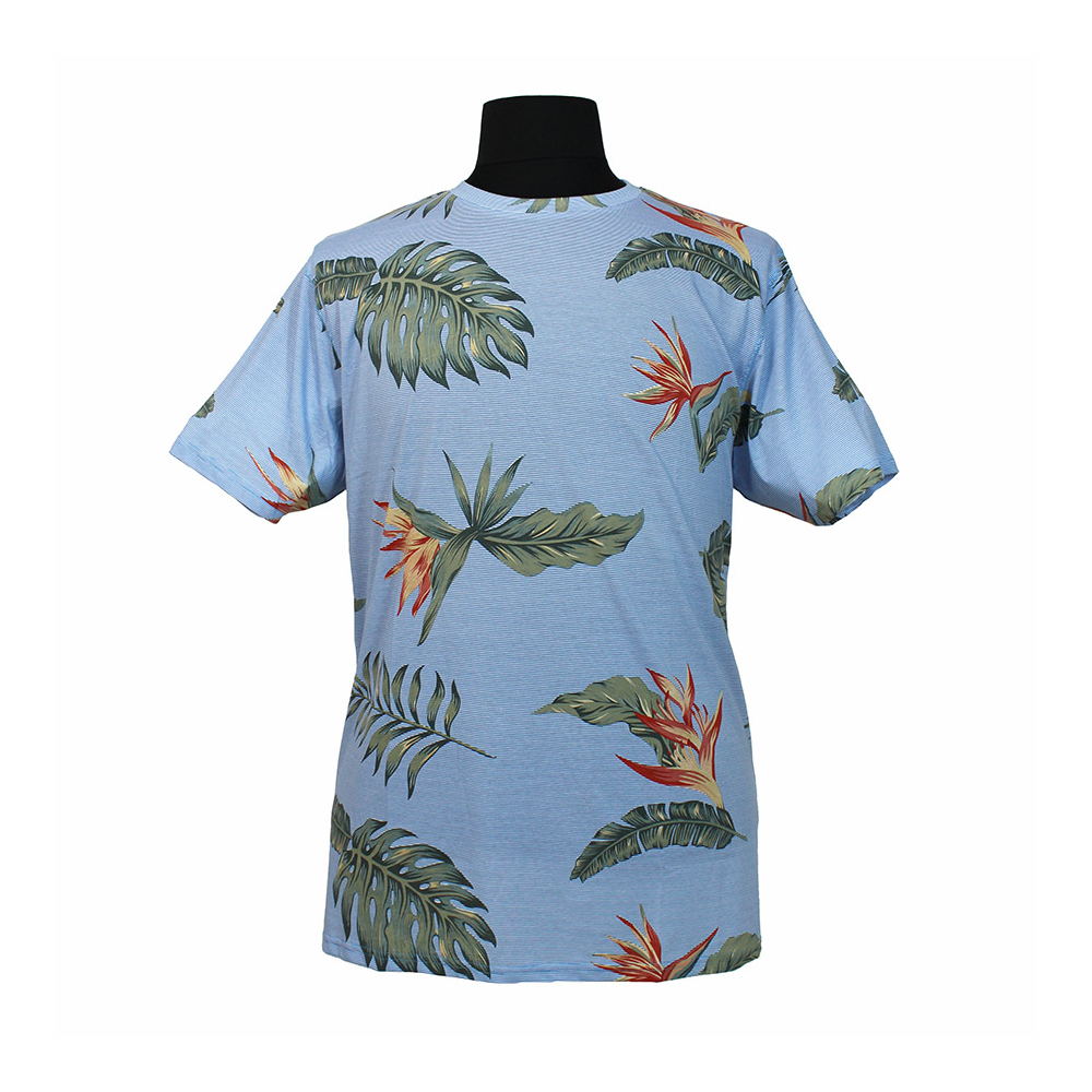 D555 60142 Pure Cotton Hawaiian Print Horizontal Stripe Fashion Tee