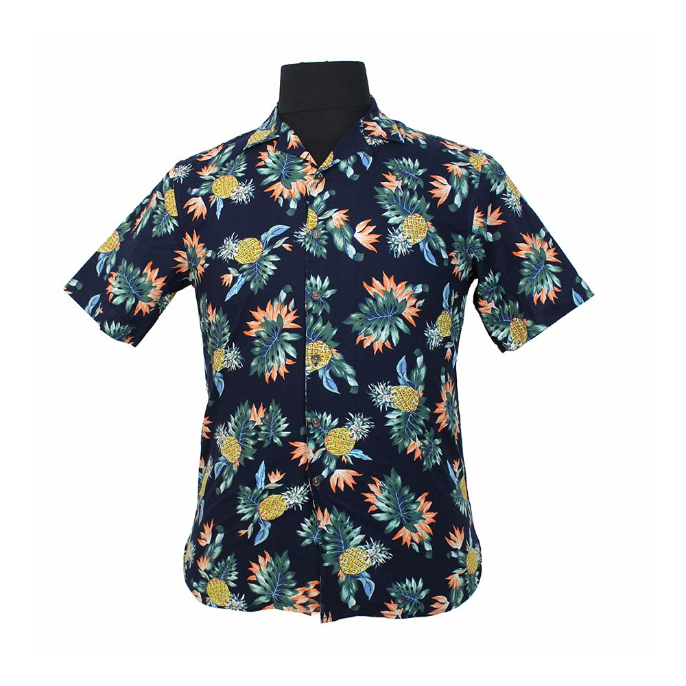 Berlin 606 Cotton Linen Hawaiian Print Shirt