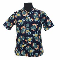 Berlin 606 Cotton Linen Hawaiian Print Shirt