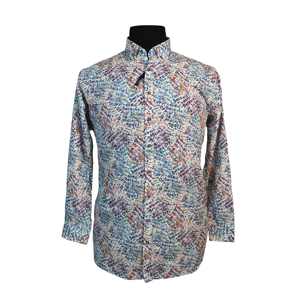 Casa Moda Pure Cotton Word Print Buttondown Collar