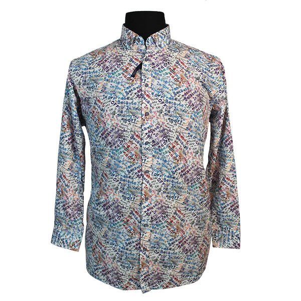 Casa Moda Pure Cotton Word Print Buttondown Collar-shop-by-brands-Beggs Big Mens Clothing - Big Men's fashionable clothing and shoes