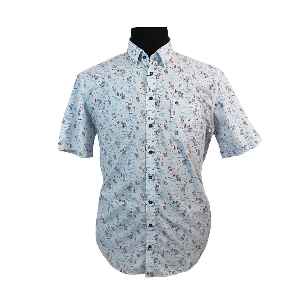 Casa Moda Cotton Tropical Sailing Pattern Standard Collar Shirt