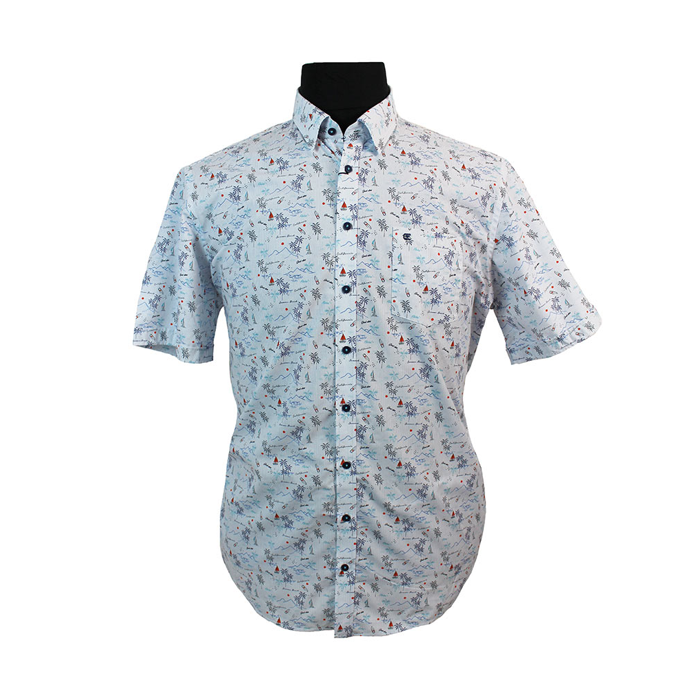 Casa Moda Cotton Tropical Sailing Pattern Standard Collar Shirt