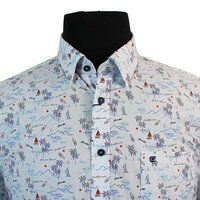 Casa Moda Cotton Tropical Sailing Pattern Standard Collar Shirt
