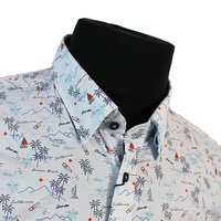 Casa Moda Cotton Tropical Sailing Pattern Standard Collar Shirt