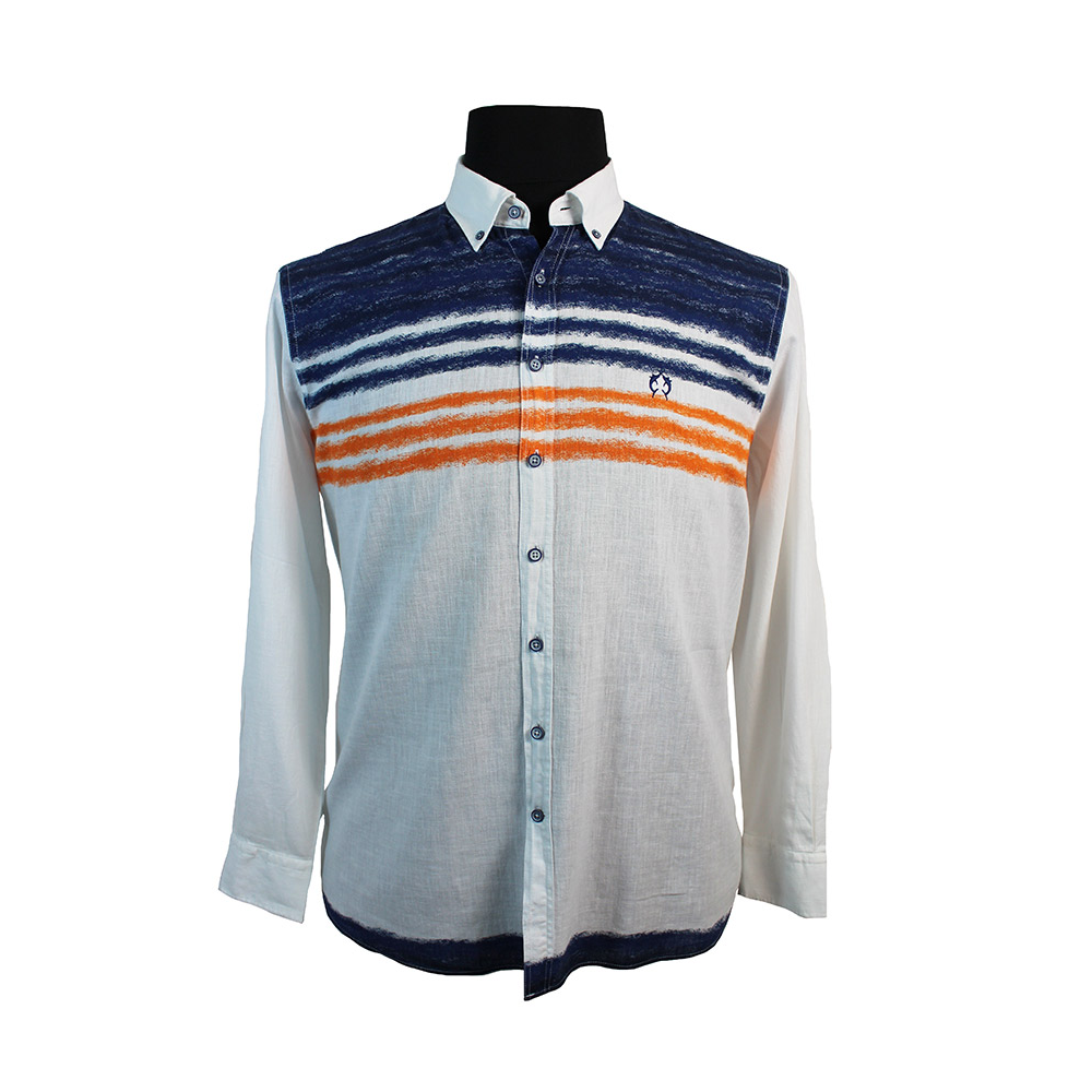Campione Linen Cotton Mix Horizontal Pattern Fashion Shirt