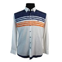 Campione Linen Cotton Mix Horizontal Pattern Fashion Shirt