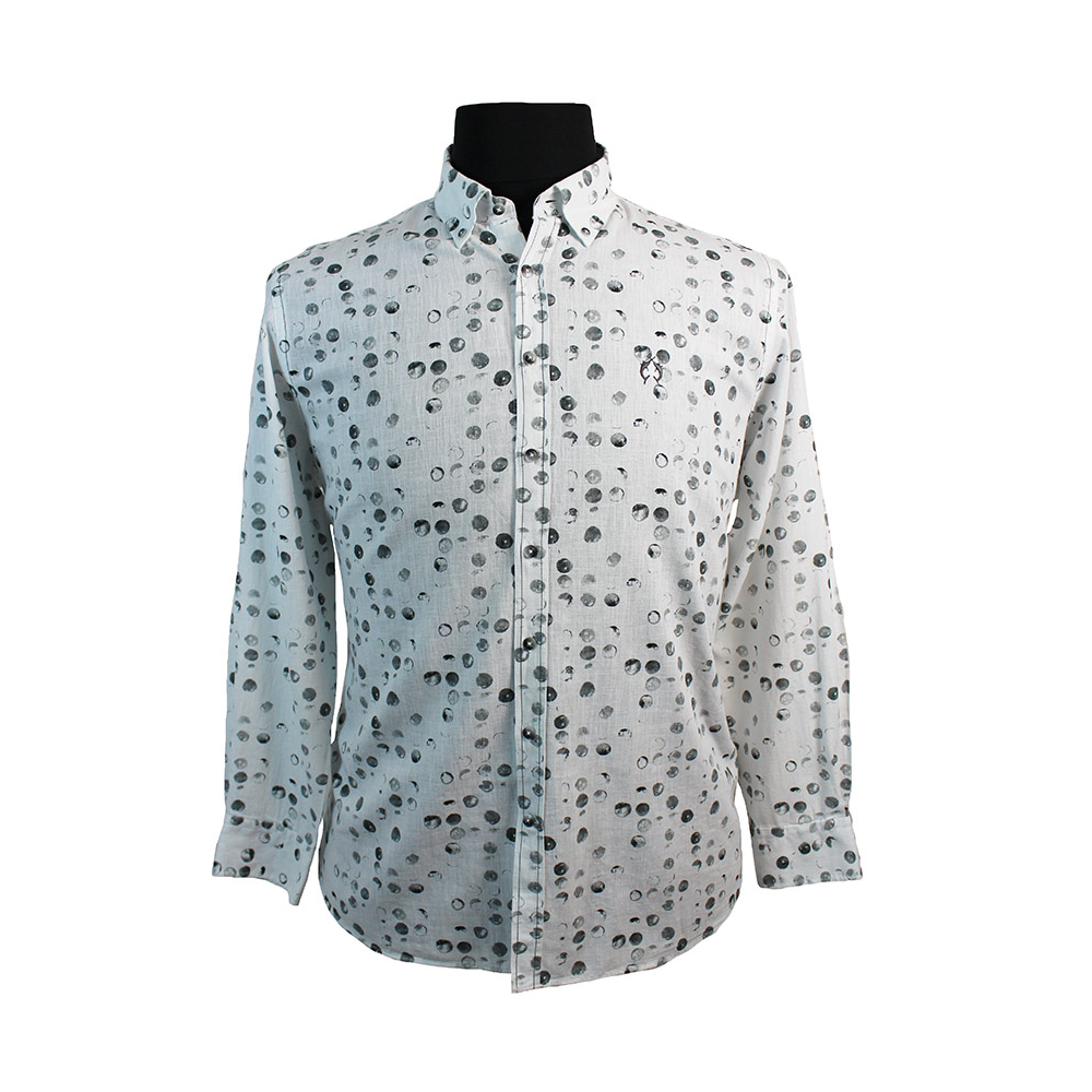 Campione Linen Cotton Mix Circles Pattern Fashion Shirt