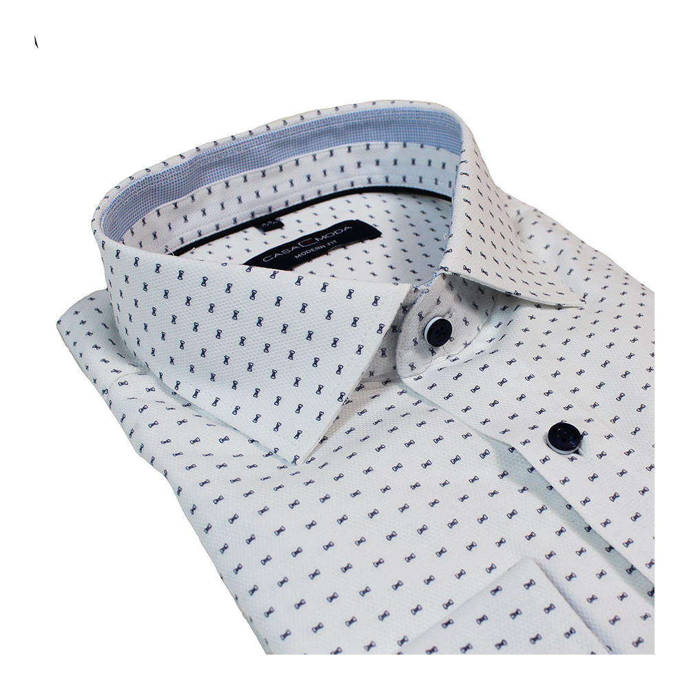 Casa Moda Stretch Woven Cotton Mini Bowtie Pattern Shirt