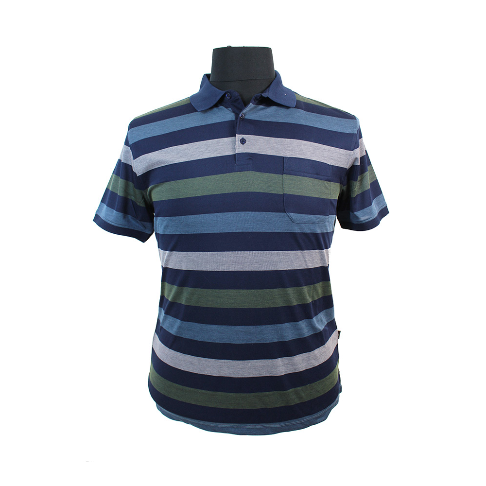 Kitaro Cotton Mix Wide Horizontal Stripe Pocket Polo