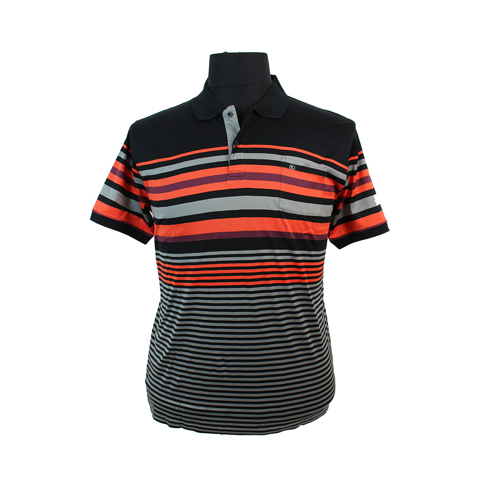 Kitaro Fine Mercerized Cotton Multi Horizontal Stripe Pocket Polo