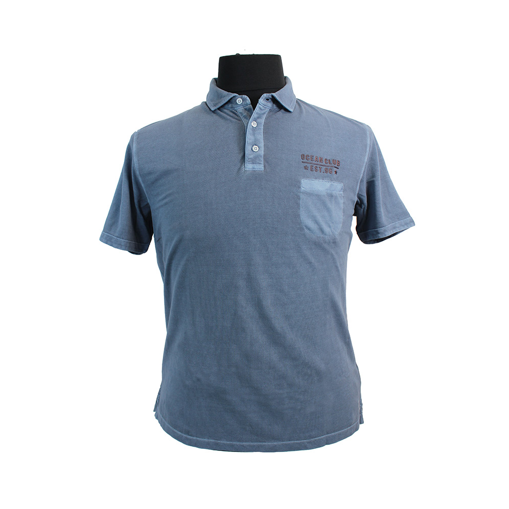 Kitaro Pure Cotton Washed Look Ocean Club Logo Pocket Polo