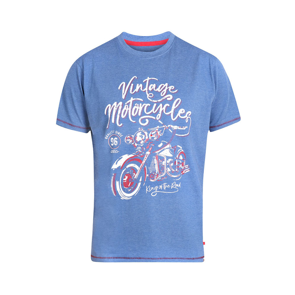 D555 Blue Vintage Motorbike Print Tee Shirt