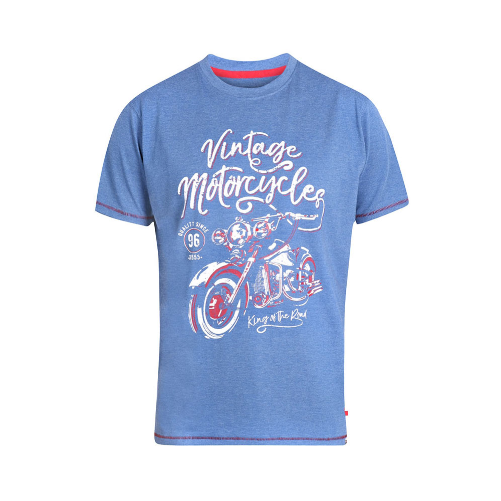 D555 Blue Vintage Motorbike Print Tee Shirt