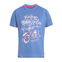 D555 Blue Vintage Motorbike Print Tee Shirt