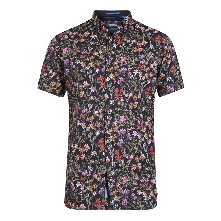 D555 Floral Black Cotton Short Sleeve Shirt D555 Affordable