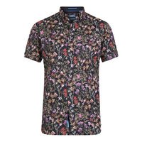 D555 Floral Black Cotton Short Sleeve Shirt