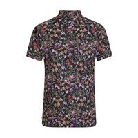 D555 Floral Black Cotton Short Sleeve Shirt