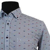 Casa Moda Pure Cotton Stripe with Fish Pattern Buttondown Collar Shirt